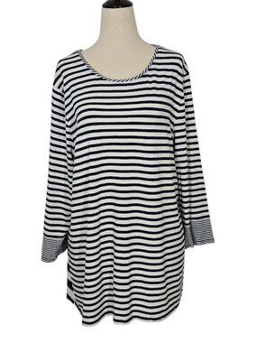 CHICO'S Women’s Striped Tunic Top Size 3 Navy White 3/4 Sleeve  EUC